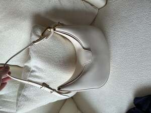 Madison West Vegan Leather Half Moon Crescent Shoulder Bag in Cream